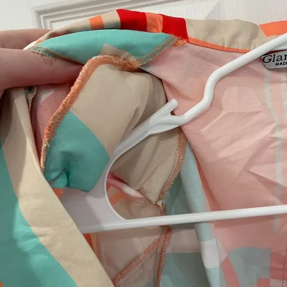 GLAMAKER Vintage Geometric One Button Blue Red Orange Colorblock Blazer Size S - Picture 6 of 7